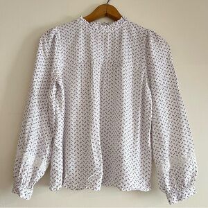 White patterned long sleeve shirt, LOFT Outlet, size XS